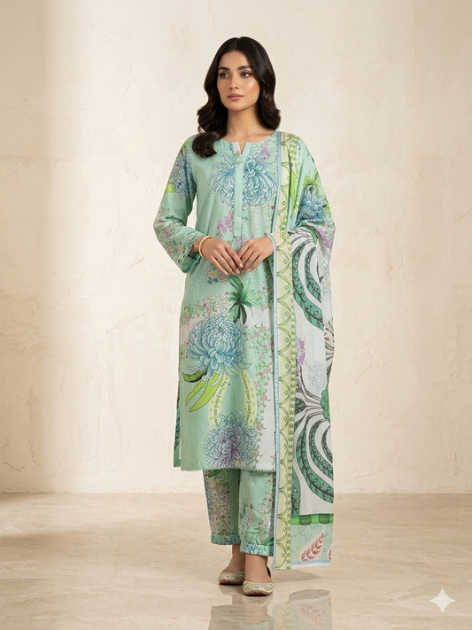 Bin Saeed Stitched 3 Piece Lawn Suit 15 – Comfortable & Stylish Daily Wear for Women