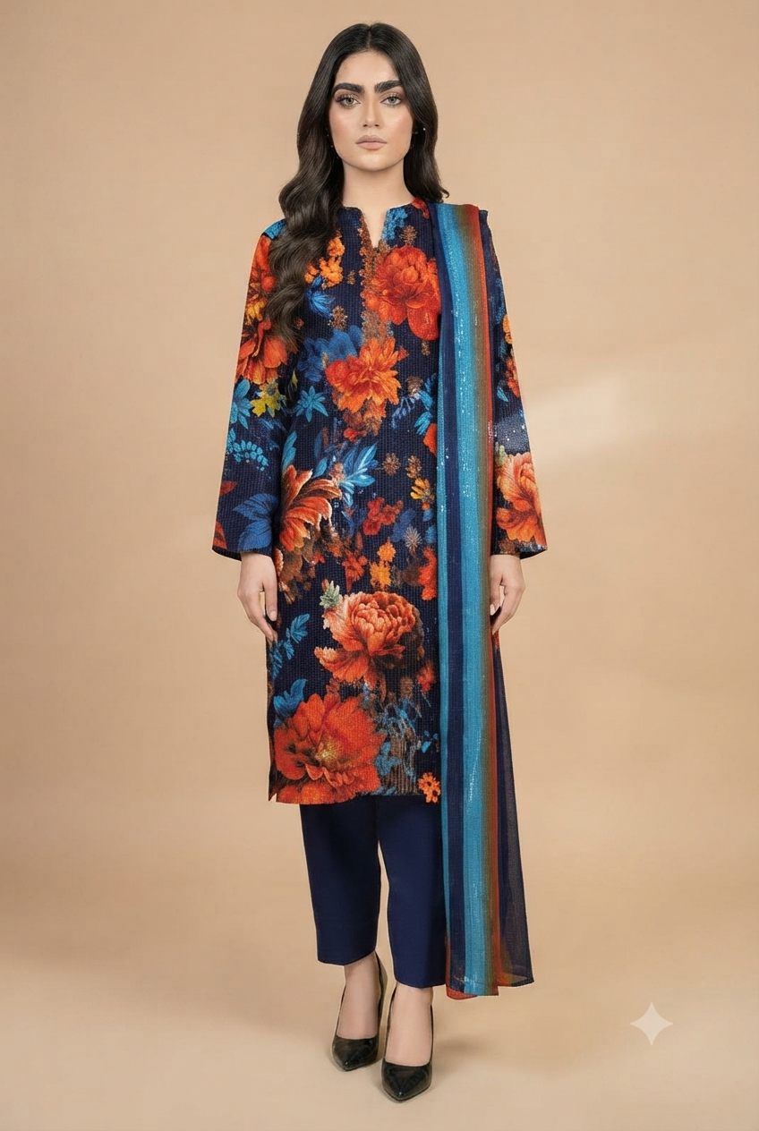 Sequence Embroidered Boring Panel 3-Piece Unstitched Lawn Suit