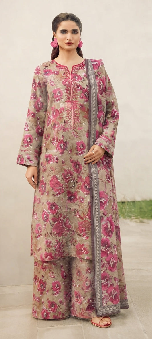 3 Piece Embroidered Linen Suit | L#37