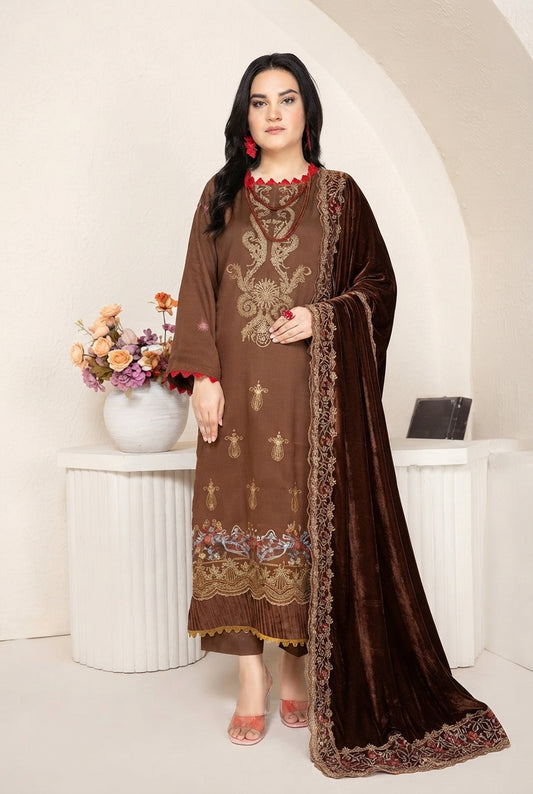 Airjet Fancy Wool Peach Embroidered Suit | Alif Vol-552 (Design - 02)