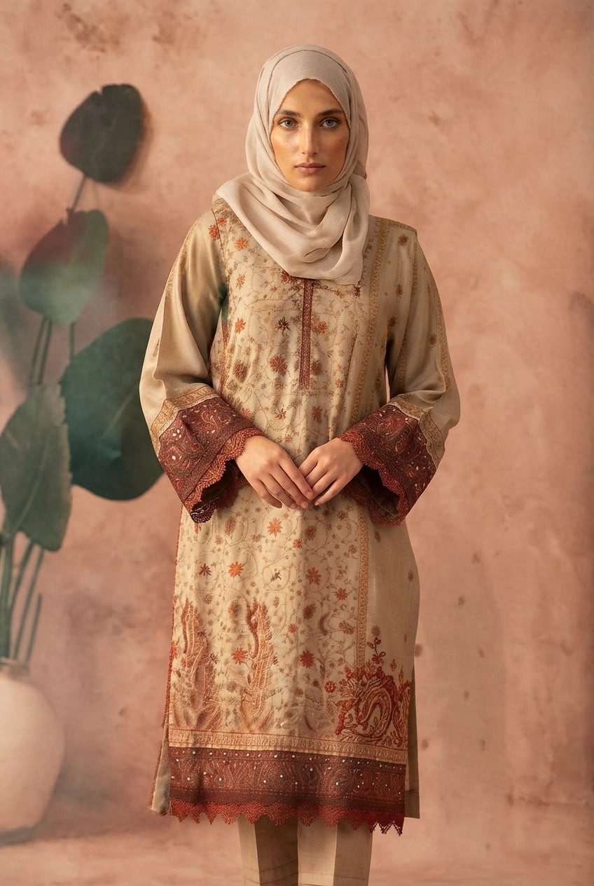 Gul e Zarki Embroidered Wool Touch I.T Pashmina 3-Piece Suit - D-02