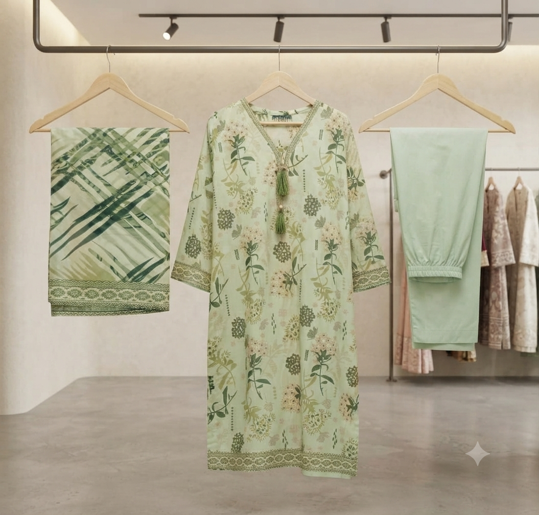 MUZNAH 3-PC stitched Printed Lawn Suit - M-33