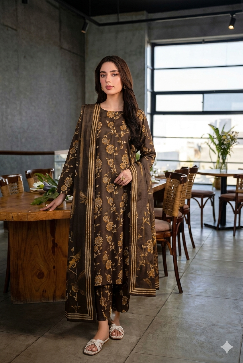 Unstitched 3-Piece Digital Print Lawn Suit B-34
