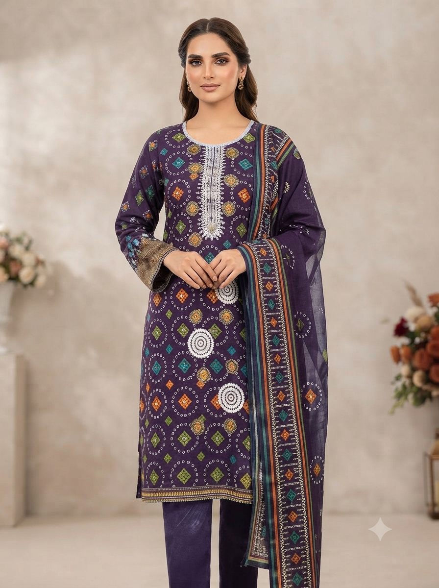 Sequence Embroidered Boring Panel 3-Piece Unstitched Lawn Suit