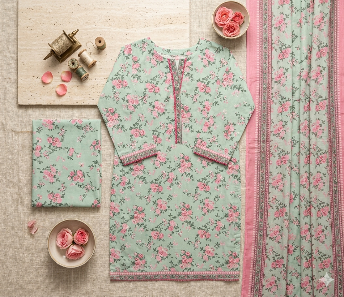 Bin Saeed Stitched 3 Piece Lawn Suit 35 – Comfortable & Stylish Daily Wear for Women
