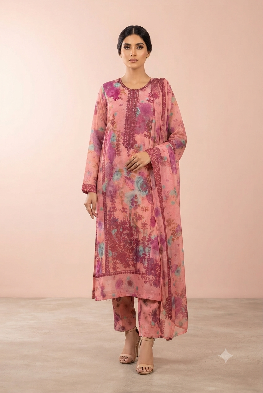 Anzish - Lawn Embroidered Front with Fourside Patti Chiffon Dupatta (D# 2412-B)