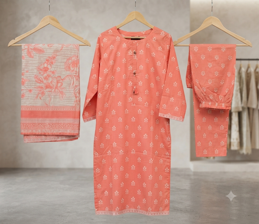 MUZNAH 3-PC stitched Printed Lawn Suit - M-38