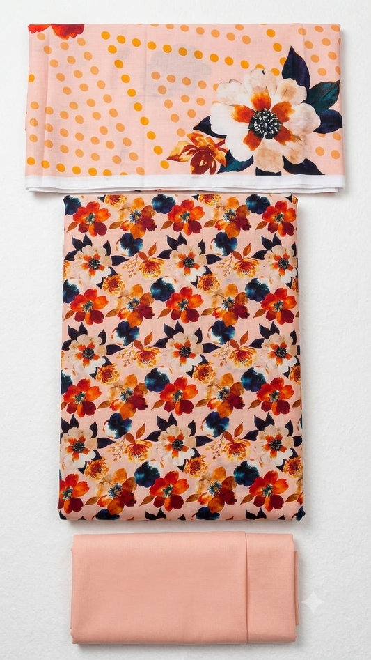 Premium 3-Piece Printed Unstitched Lawn Suit | Buy One Get One Free