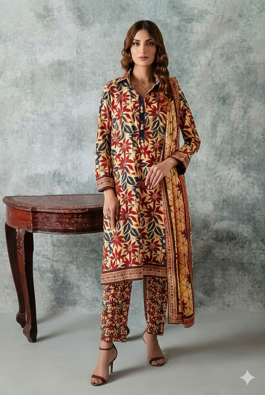 Unstitched 3-Piece Digital Print Lawn Suit B-07