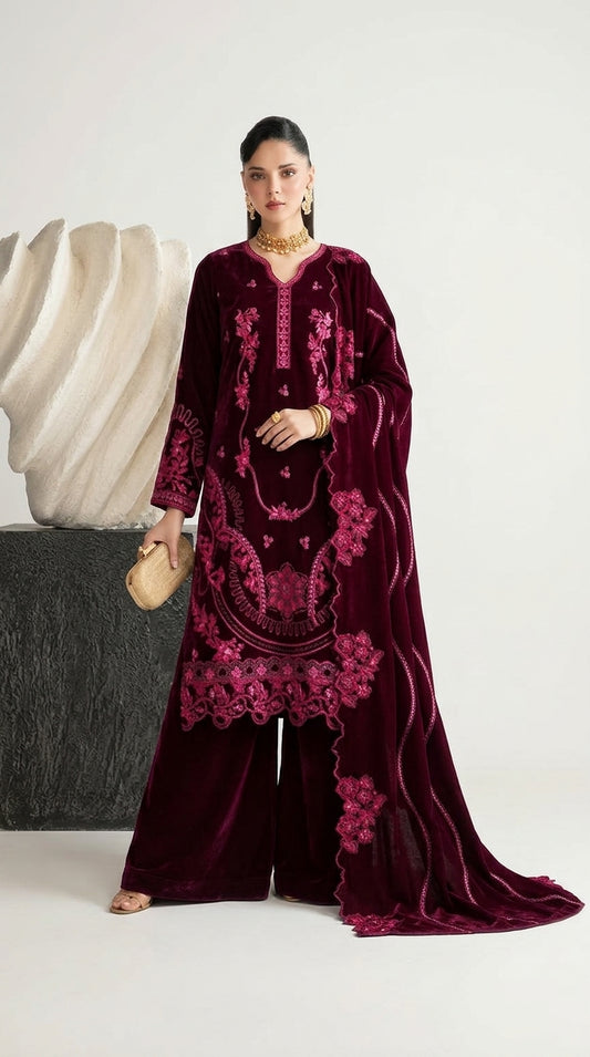 Rakhna Ramay Raaj Luxury Velvet Embroidered Unstitched 3 Piece Suit | RD-3901