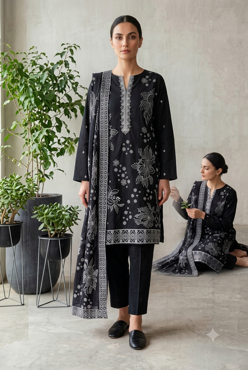 D-9405 Ophelia By Raikhta | Embroidered Slub Lawn 3PC Unstitched Suit.