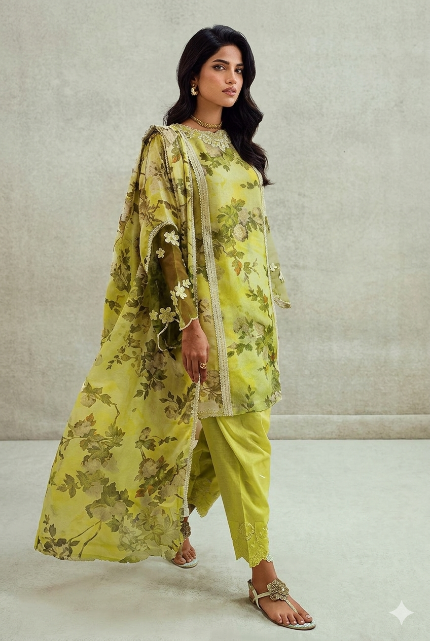 Unstitched 3-Piece Digital Print Lawn Suit B-12