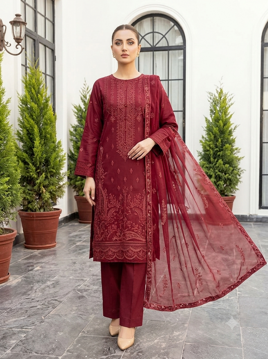 D-10305 Rameen By Raikhta | Embroidered Slub Lawn 3PC Unstitched Suit.