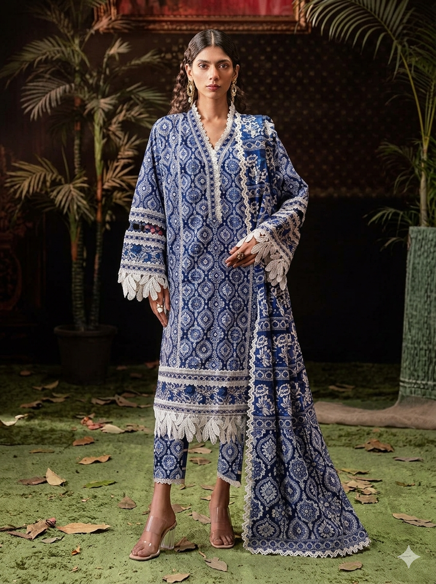 Unstitched 3-Piece Digital Print Lawn Suit B-30