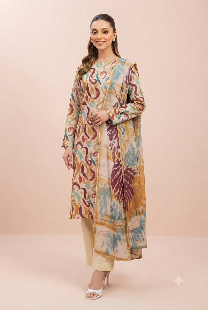 Miraal - Premium Printed Lawn 3-Piece Suit (Design #05)