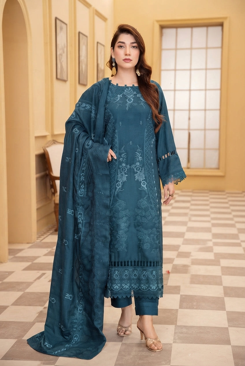 Airjet Fancy Wool Peach Embroidered Suit | Alif Vol-532 (Design - 02)