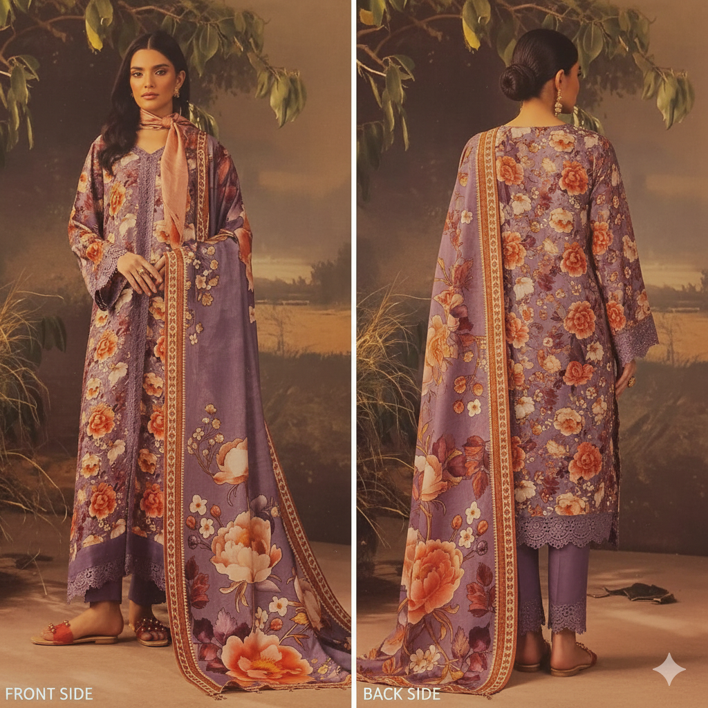 NEELAM by Riaz Arts Self Jacquard Printed - NL-06 (Lavender Bloom)