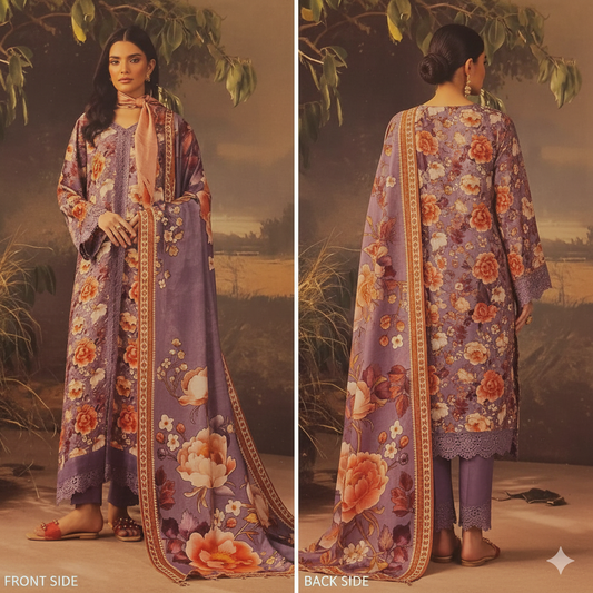 NEELAM by Riaz Arts Self Jacquard Printed - NL-06 (Lavender Bloom)