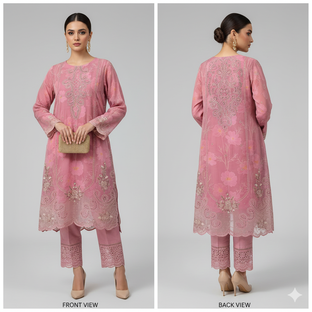 BINT-E-SAEED Luxe: Charming Rose Floral Frock