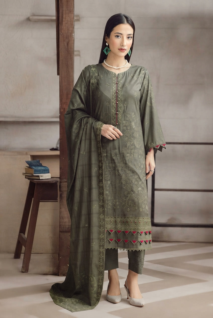 Airjet Fancy Peach Wool Embroidered Suit | Alif Vol-572 (Design - 03)