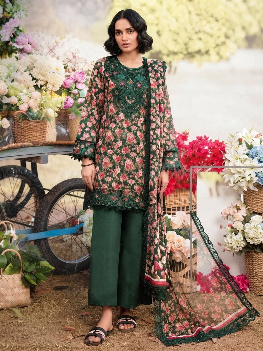 3 Piece Printed Linen sequence boring patch work - 09