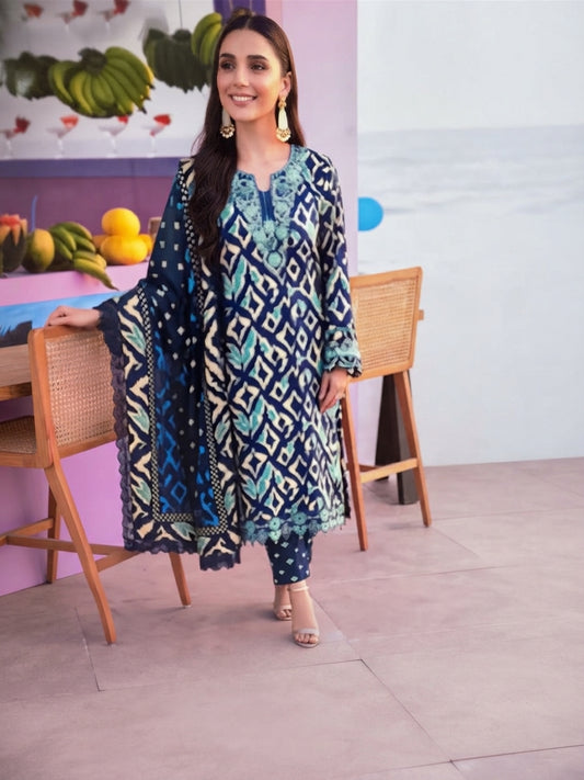 3 Piece Printed Linen sequence boring patch work - 10