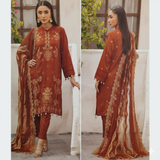 "ALIF Vol-24 Design 03 - Raw Silk Embroidered Suit with Fancy Bamber Dupatta"