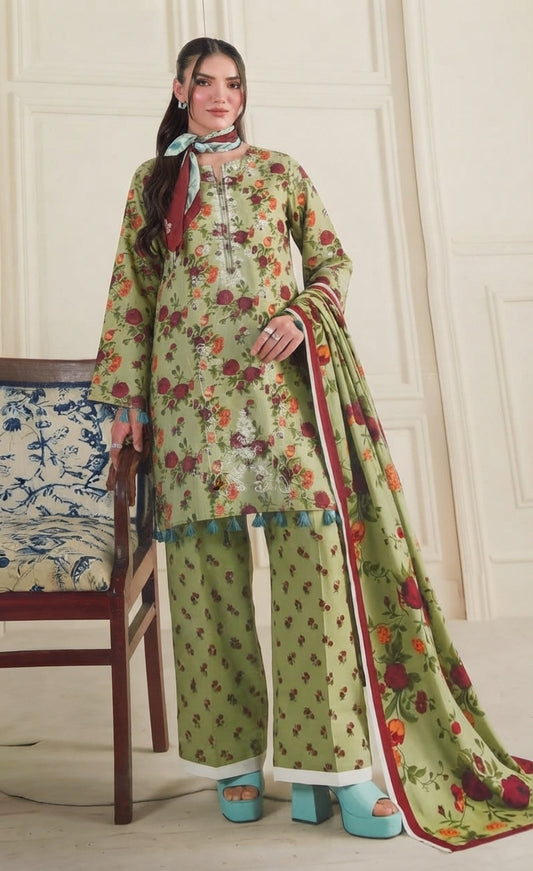 3 Piece Embroidered Linen Suit | L#38