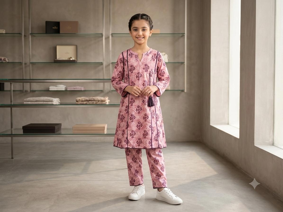 Bin Saeed Girls Printed 2 Piece Stitched Frock Suit | Sizes 6-14 years