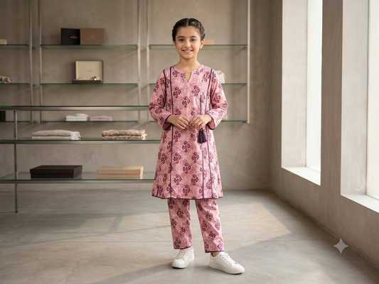 Bin Saeed Girls Printed 2 Piece Stitched Frock Suit | Sizes 6-14 years