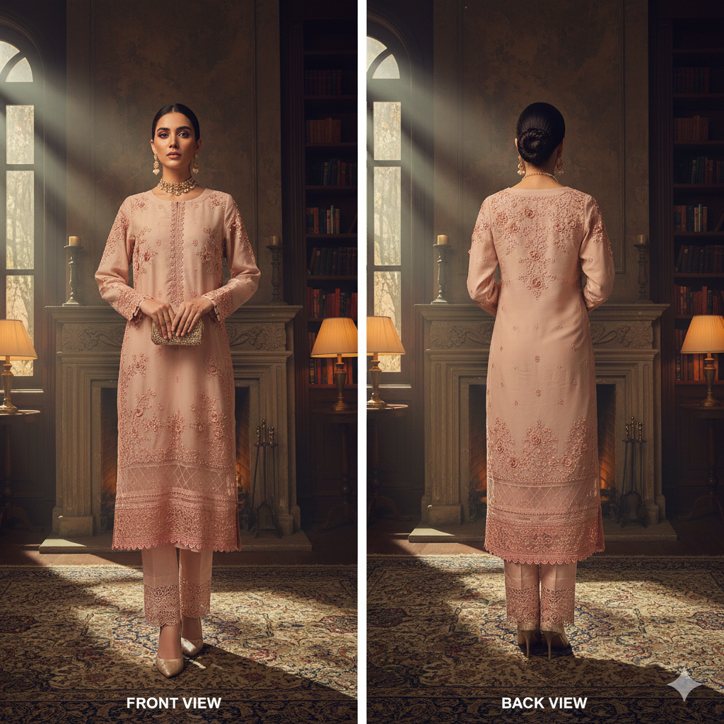 BINT-E-SAEED Luxe  Radiant Peach Embellished Frock