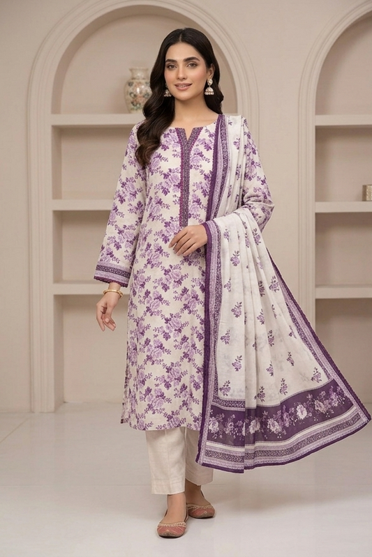 MUZNAH 3-PC stitched Printed Lawn Suit - M-02
