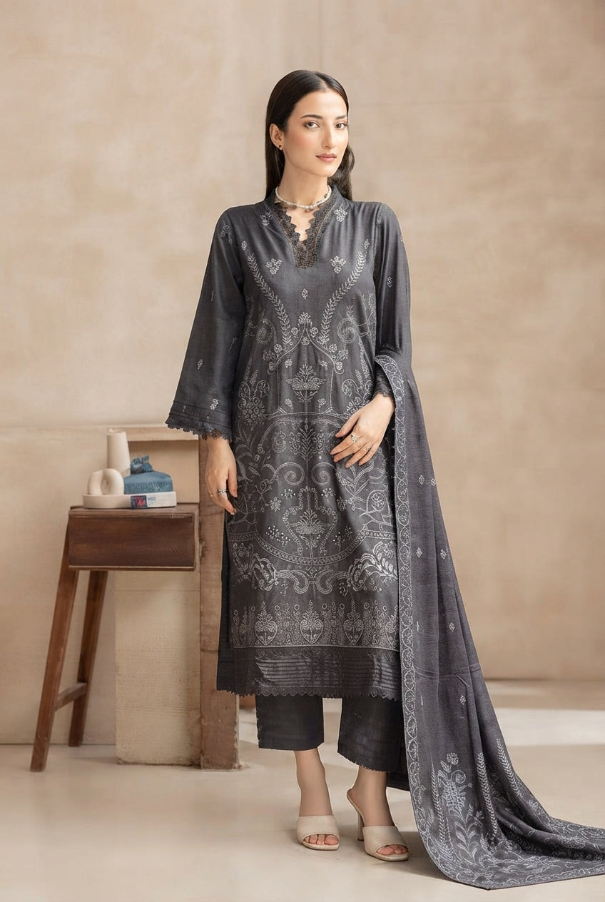 Airjet Fancy Peach Wool Embroidered Suit | Alif Vol-572 (Design - 02)