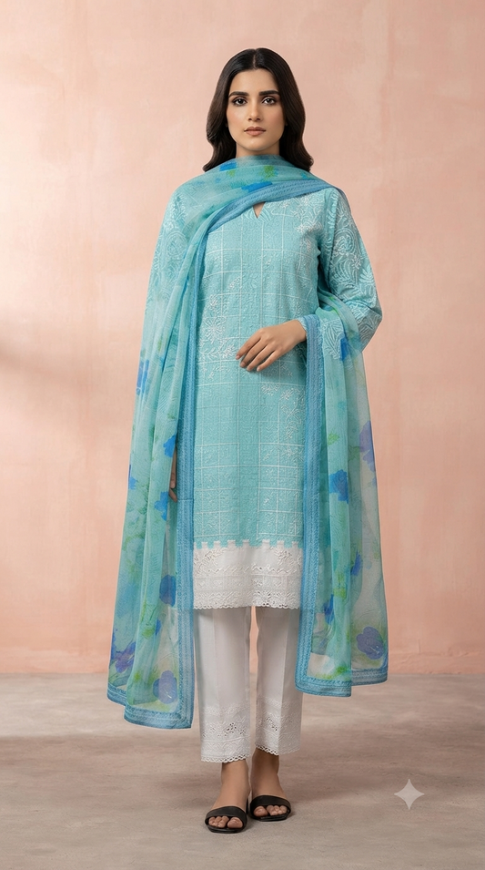 Rooma - Digital Printed Lawn Suit with Embroidered Daman & Neck Patch (SR: 2628)