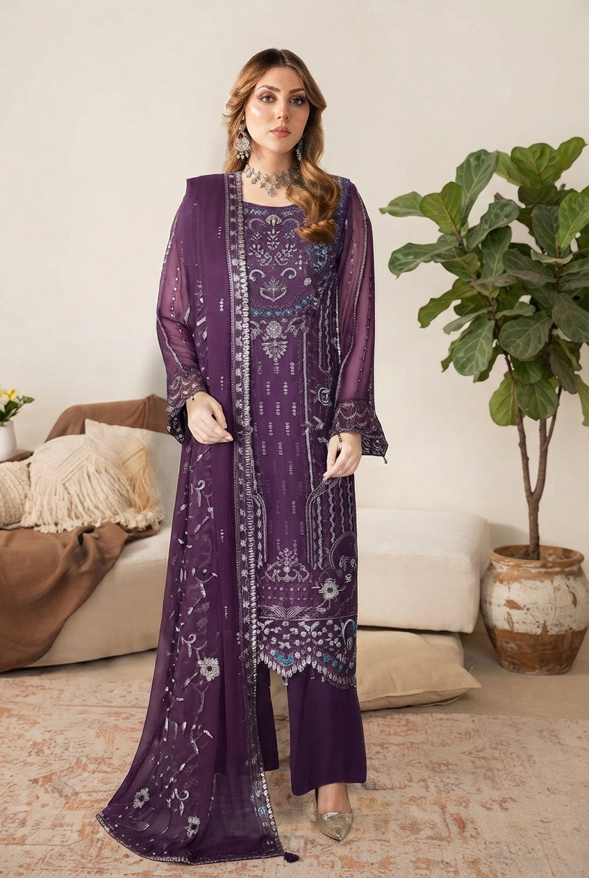 WE-629 Ramsha Luxury Embroidered 3-Piece Suit | Festive Wear