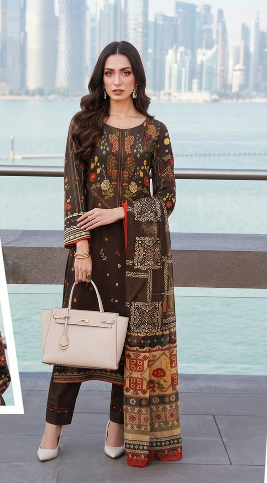 Design 01 | Fiza Noor Modern Muse V-3 Printed Lawn 3 Piece Suit