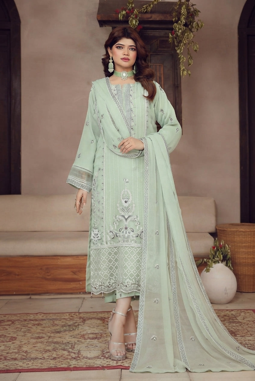 PF-003 | Pearl Fashion By Motis Fashion Embroidered Chiffon Suit with Chiffon Dupatta