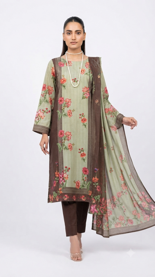 3 Piece Digital Printed Linen Suit | L#09