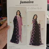 Jumaira Premium Peach Embroidered Suit with Patterned Velvet Shawl 🌸