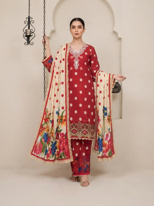 3 Piece Printed Linen sequence boring patch work - 11