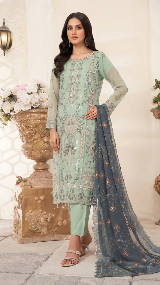 MIRAB by Bin Hameed: Luxury Embroidered Chiffon Stitch Suit - MBH-10