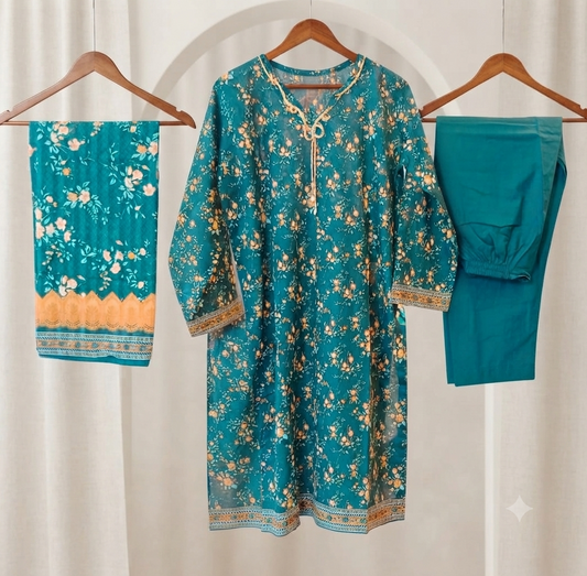 MUZNAH 3-PC stitched Printed Lawn Suit - M-22