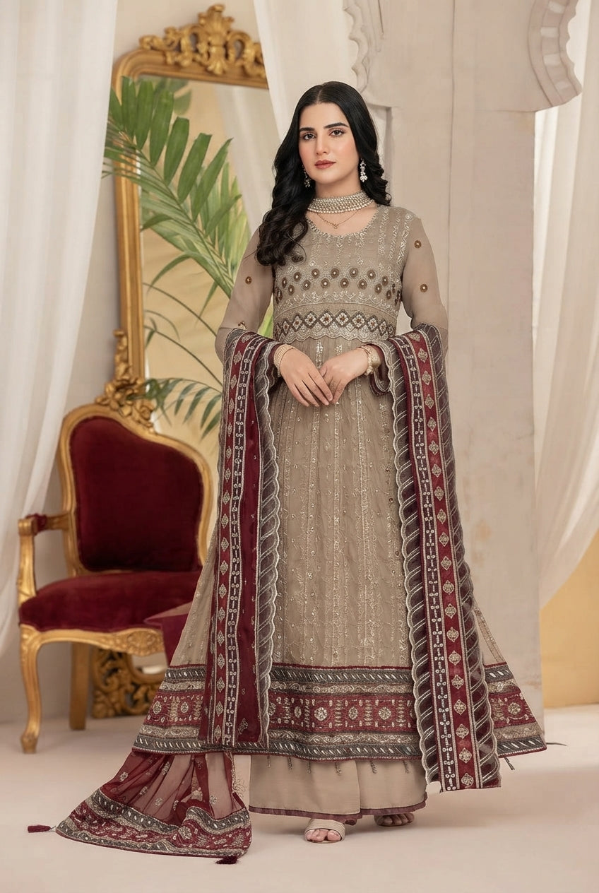 SQ-830 Aaghaz Collection Chiffon 3-Piece Suit | Moti's Fashion