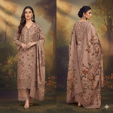 NEELAM Self Jacquard Printed - NL-05 (Taupe Floral)