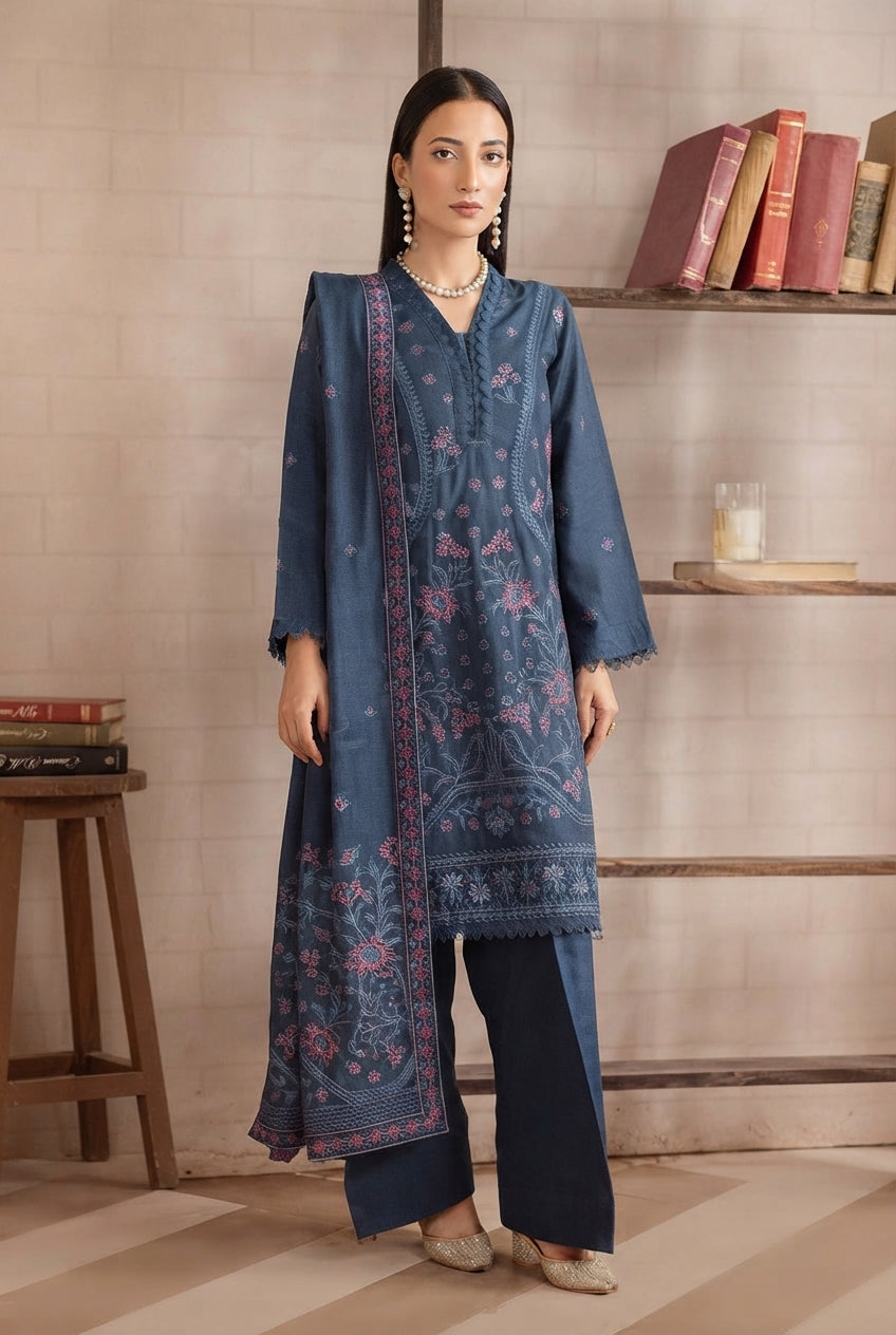 Airjet Fancy Peach Wool Embroidered Suit | Alif Vol-572 (Design - 04)