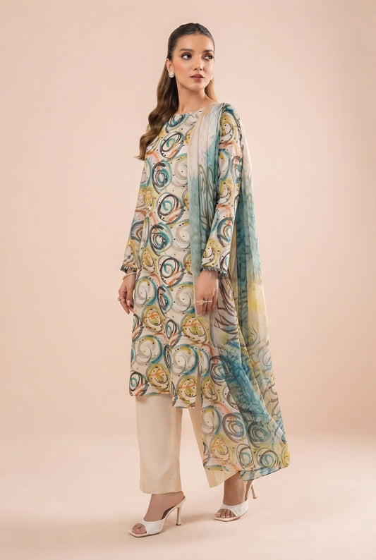 Miraal - Premium Printed Lawn 3-Piece Suit (Design #02)