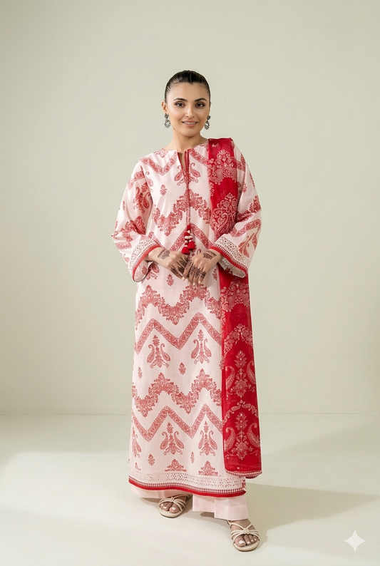 Unstitched 3-Piece Digital Print Lawn Suit B-32