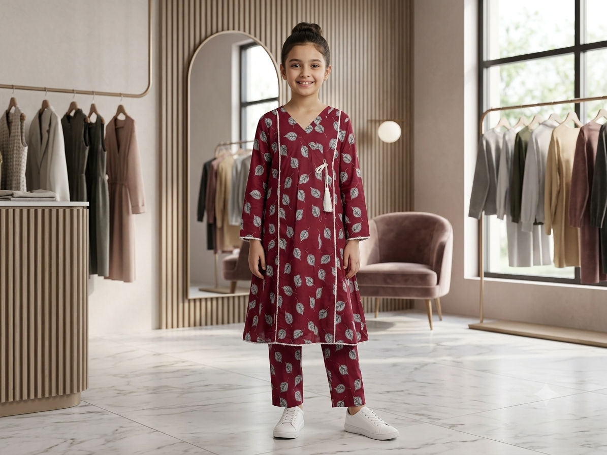 Bin Saeed Girls Printed 2 Piece Stitched Frock Suit | Sizes 6-14 years