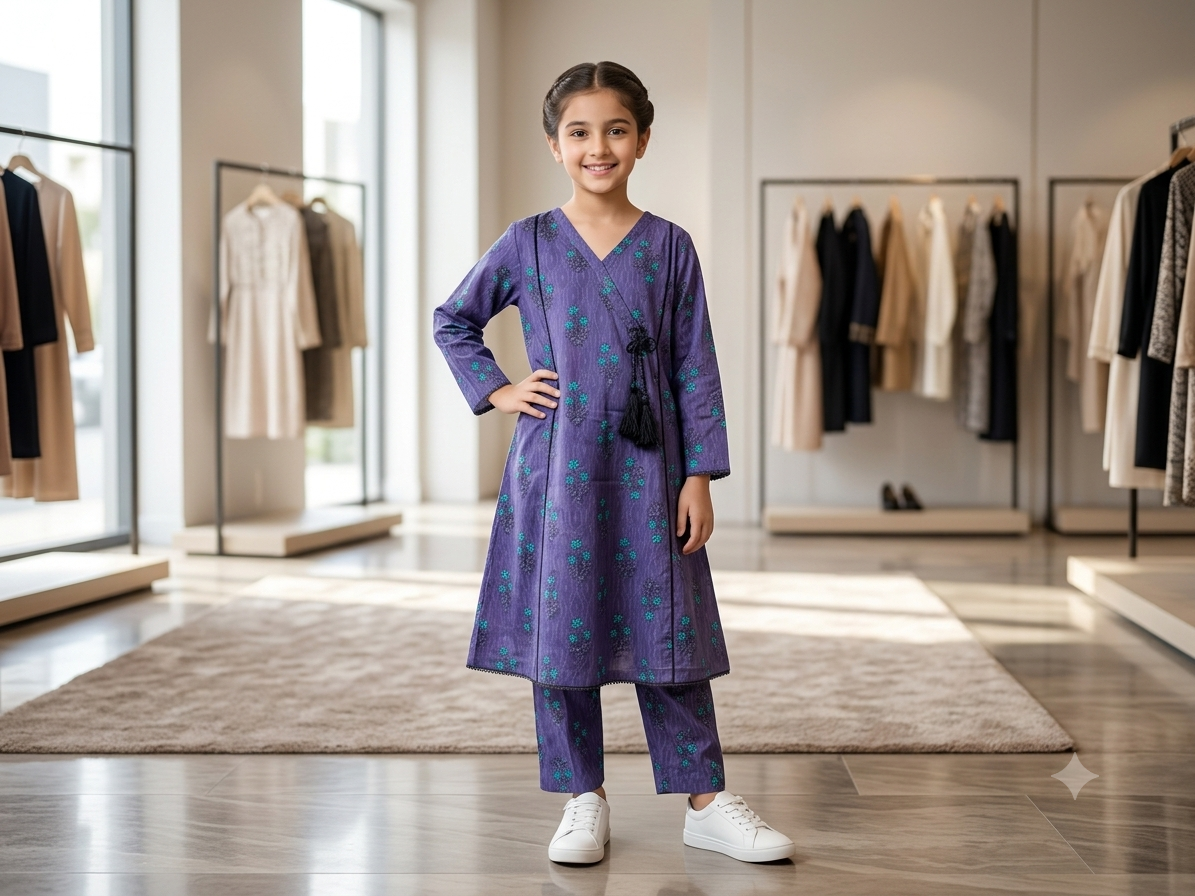 Bin Saeed Girls Printed 2 Piece Stitched Frock Suit | Sizes 6-14 years