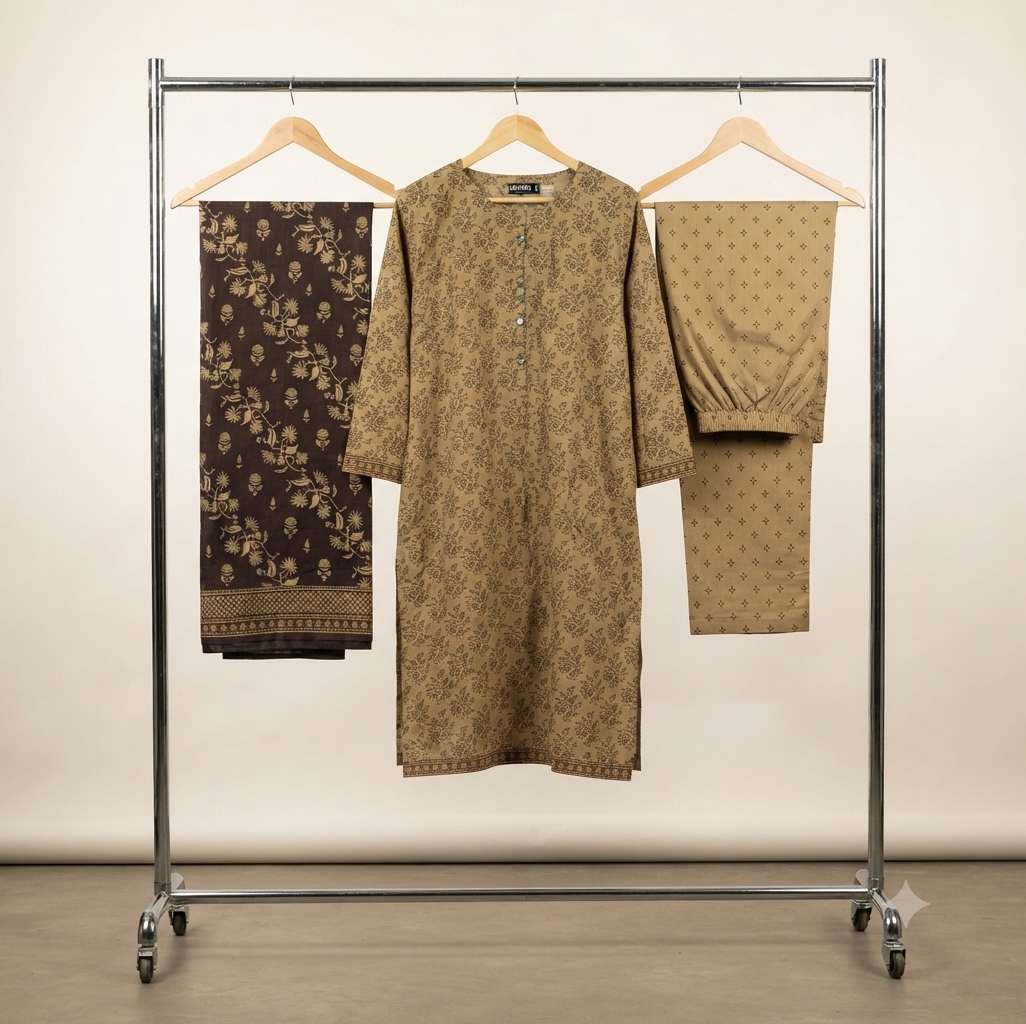 MUZNAH 3-PC stitched Printed Lawn Suit - M-34